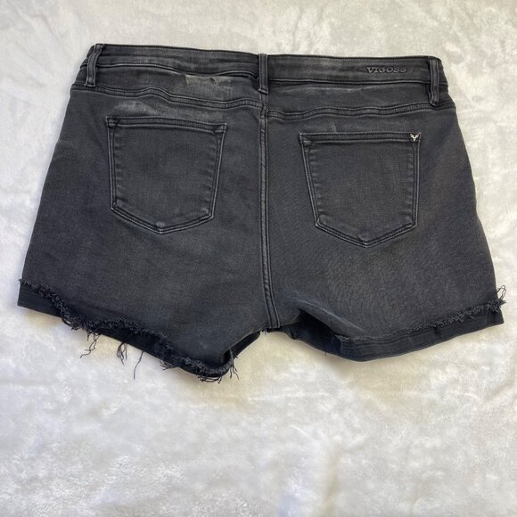 Vigoss Jagger Short Women's Plus Size 14 Cuffed Raw Edge Whiskering Black Denim - Picture 8 of 9